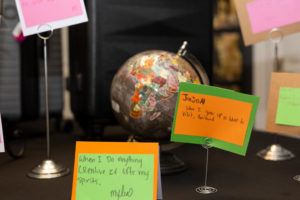 Picture of a globe surrounded by stick-it notes.